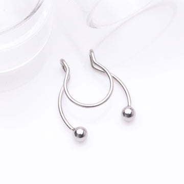 Detail View 1 of Steel Clip On Non-Piercing Fake Horseshoe Hoop Ring